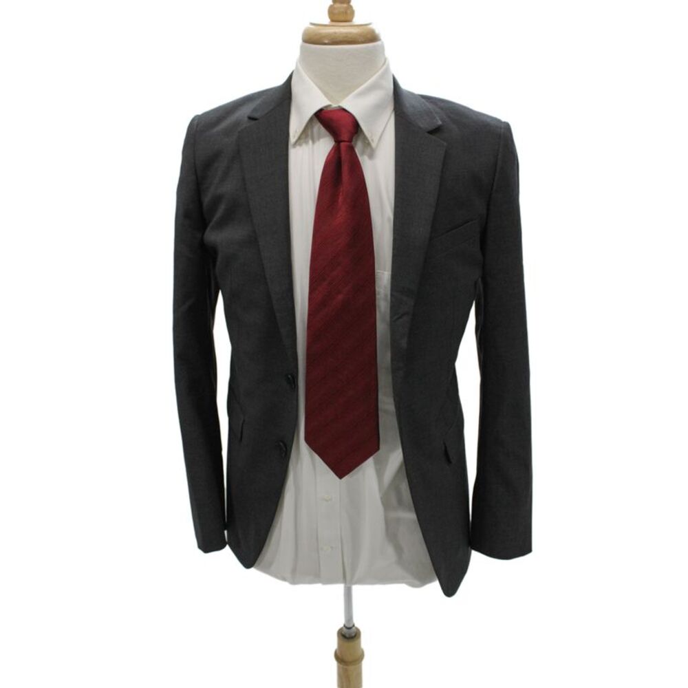 Theory Mens Gray Wool Blend Suit Jacket Button Solid Business Size 36